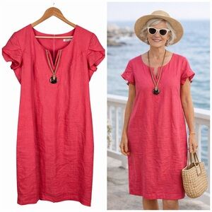 Bill Cost Linen Shift Dress Sz Large Coral V-Neck Casual Coastal Minimalist